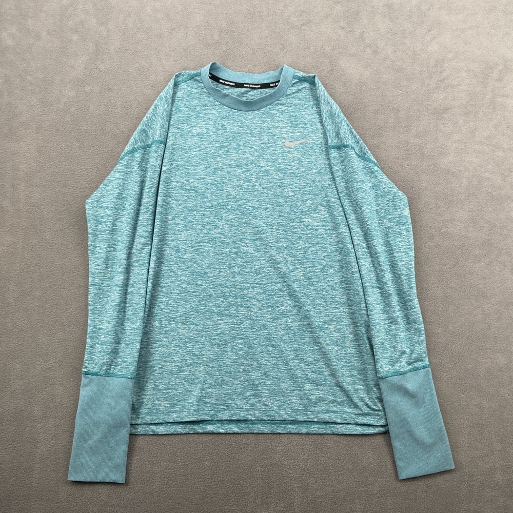 Nike Dri Fit Running Top Womens Medium Teal Thumbhole Mock Neck‎ Zip Quarter Zip